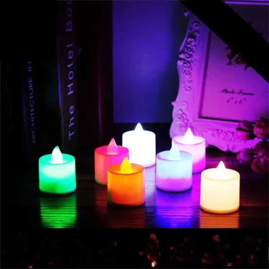 12-Piece Colorful LED Flameless Tealight Candles | Battery-Operated Fake Candle Lamps