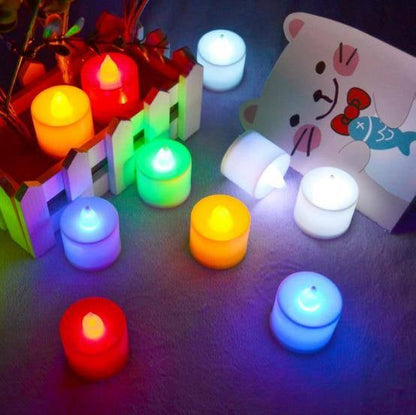 12-Piece Colorful LED Flameless Tealight Candles | Battery-Operated Fake Candle Lamps