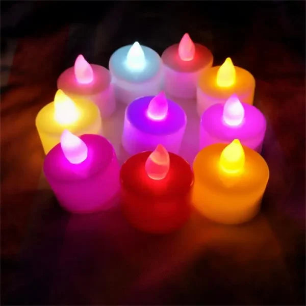 12-Piece Colorful LED Flameless Tealight Candles | Battery-Operated Fake Candle Lamps