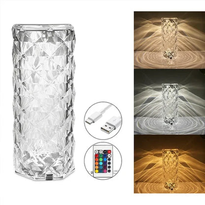 16-Color Diamond Rose Crystal Lamp – Rechargeable with Remote