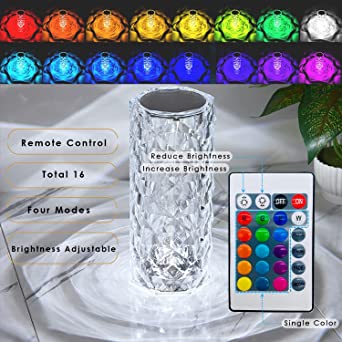 16-Color Diamond Rose Crystal Lamp – Rechargeable with Remote