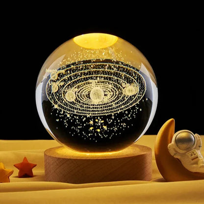 3D Galaxy Solar System Crystal Ball Night Lamp with Wooden Base|galeezone|