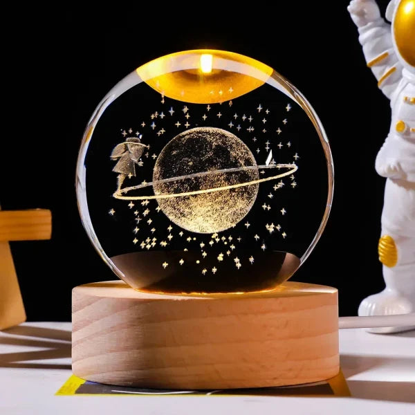 3D Galaxy Solar System Crystal Ball Night Lamp with Wooden Base|galeezone|