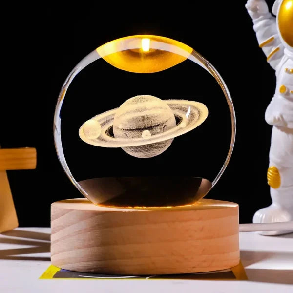 3D Galaxy Solar System Crystal Ball Night Lamp with Wooden Base|galeezone|