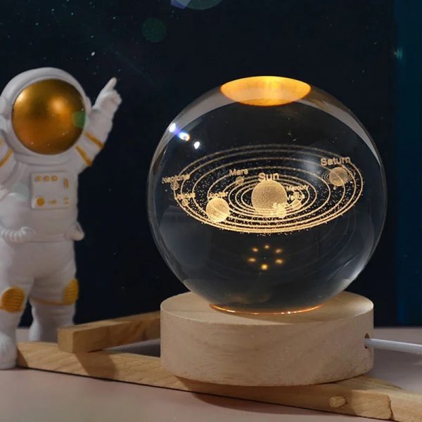 3D Galaxy Solar System Crystal Ball Night Light – Wooden Base, Random Designs|galeezone|