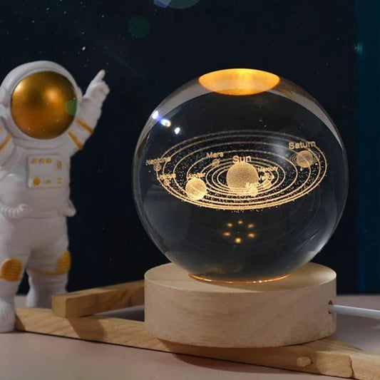 3D Galaxy Solar System Crystal Ball Night Light – Wooden Base, Random Designs|galeezone|