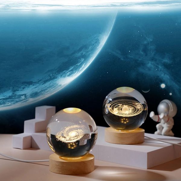 3D Galaxy Solar System Crystal Ball Night Light – Wooden Base, Random Designs|galeezone|