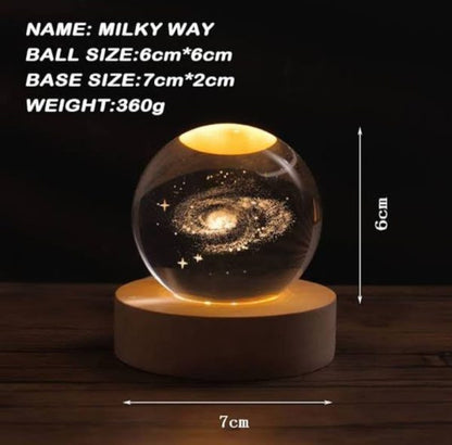 3D Galaxy Crystal Ball Night Light | Warm Glow with Elegant Stand