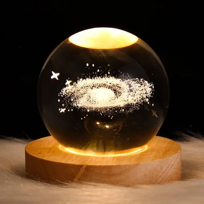 3D Galaxy Crystal Ball Night Light | Warm Glow with Elegant Stand