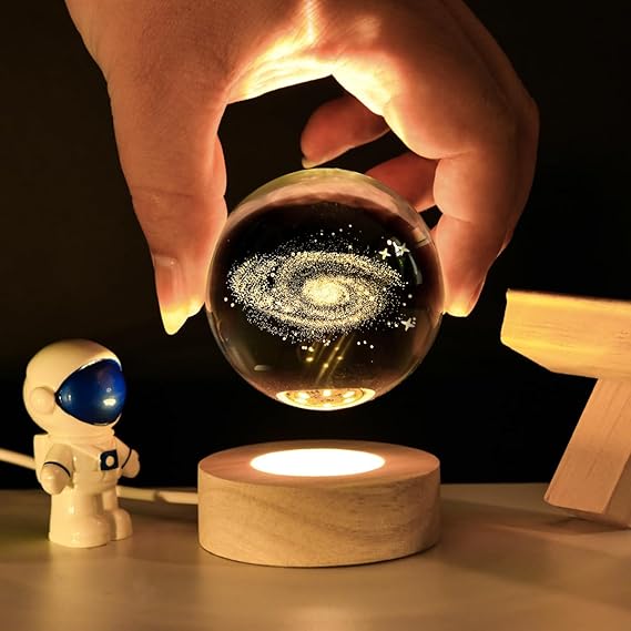 3D Galaxy Crystal Ball Night Light | Warm Glow with Elegant Stand