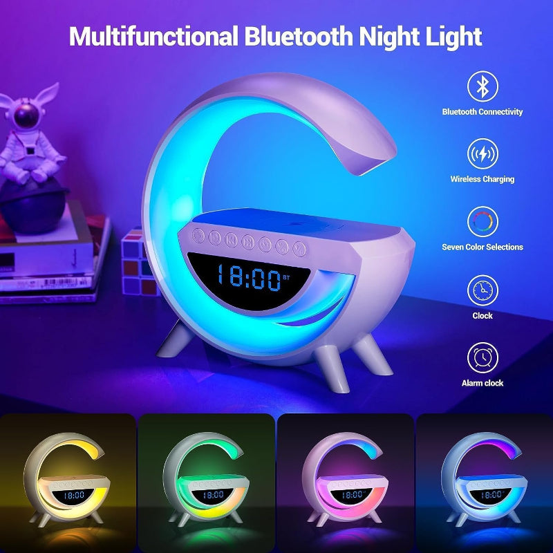 BT-3401 Multifunctional LED Display: Wireless Phone Charger, Bluetooth Speaker with 7-Color Light Modes, Alarm Clock & FM Radio.