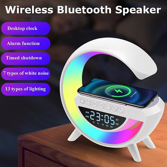 BT-3401 Multifunctional LED Display: Wireless Phone Charger, Bluetooth Speaker with 7-Color Light Modes, Alarm Clock & FM Radio.