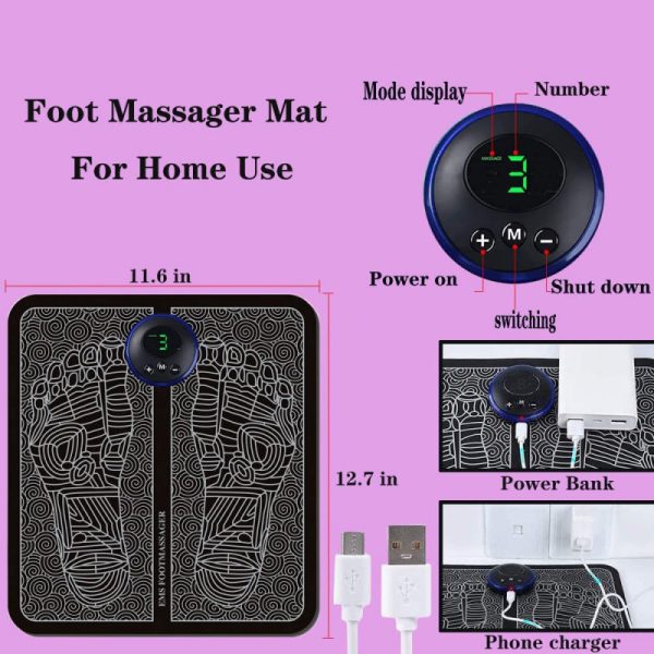 EMS Foot Massager Mat with USB Charging – Smart Display, Acupuncture Cushion for Improved Blood Circulation & Foot Health – Includes Box|galeezone|